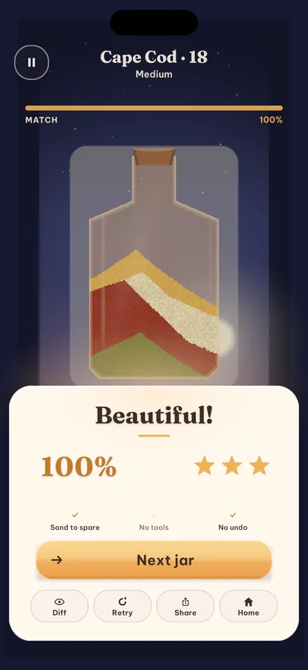 A finished jar with its score and three stars