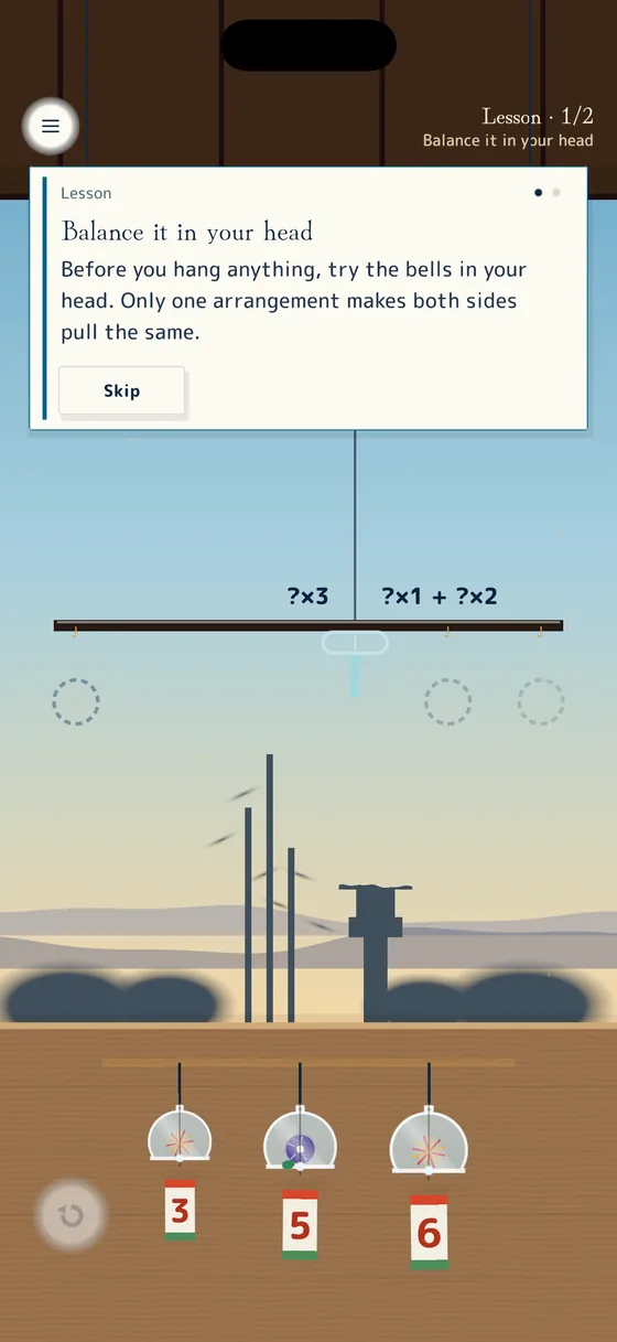 A lesson card above a one-bar chime: balance it in your head